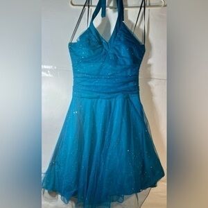 JODI KRISTOPHER BLUE ASYMMETRICAL LAYERED DRESS SIZE 5/6